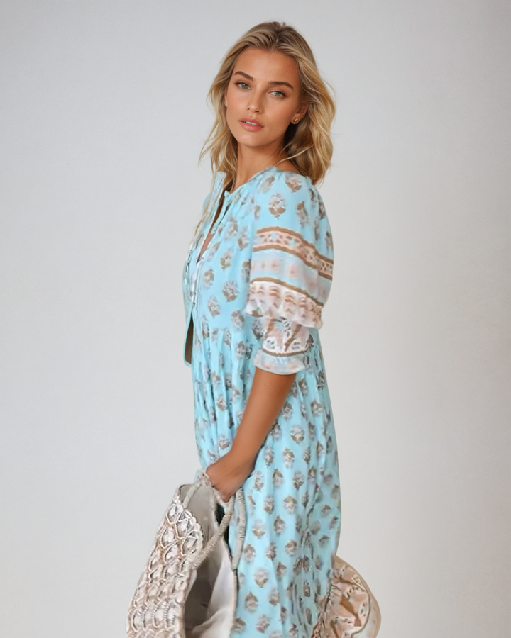 VERONA | PRINTED V-NECK HALF SLEEVE DRESS