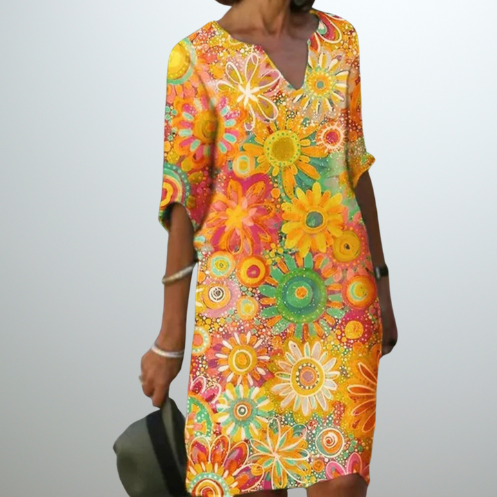 Jelissa™ - Dress with Floral Pattern and V-Neckline