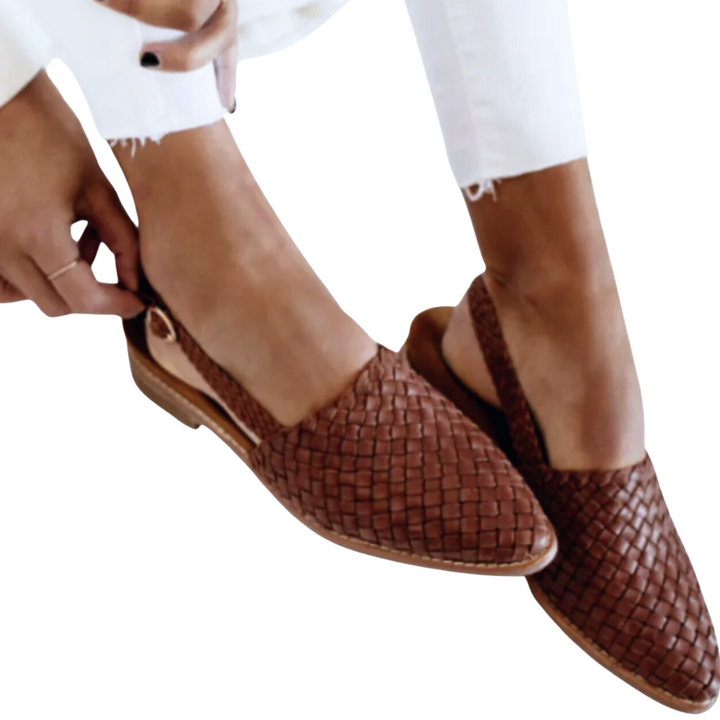 Elara® | Handwoven Leather Slingback Loafers