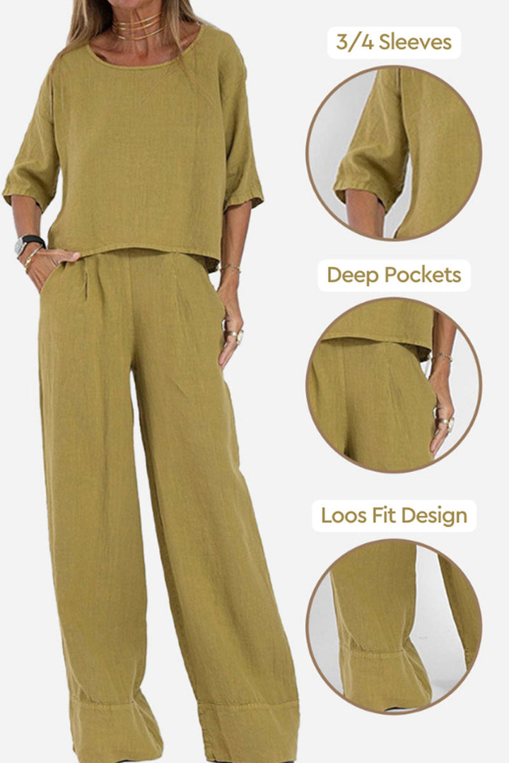 CELESTE™ - Short-sleeved Pullover & Wide Trouser Matching Set