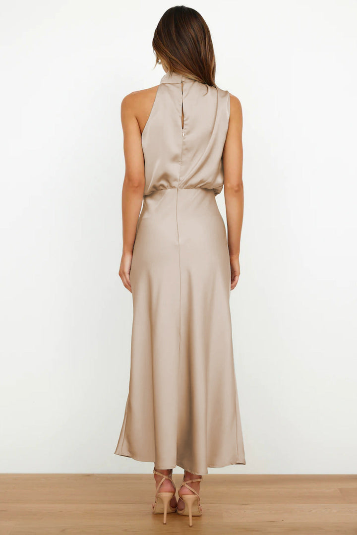 Monica™ | Long satin dress with neckline