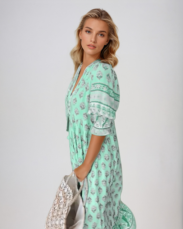 VERONA | PRINTED V-NECK HALF SLEEVE DRESS