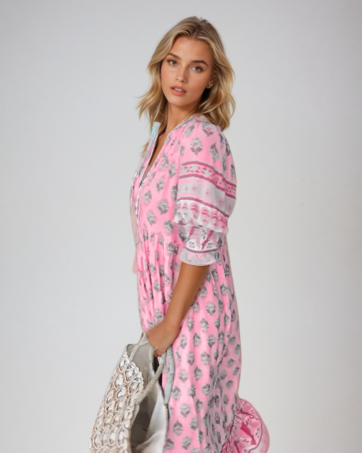 VERONA | PRINTED V-NECK HALF SLEEVE DRESS