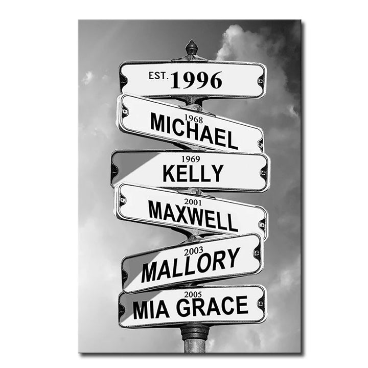 Personalized Canvas Wall Art – Custom Street Sign Poster, Printmaking Art for Living Room & Home Decor