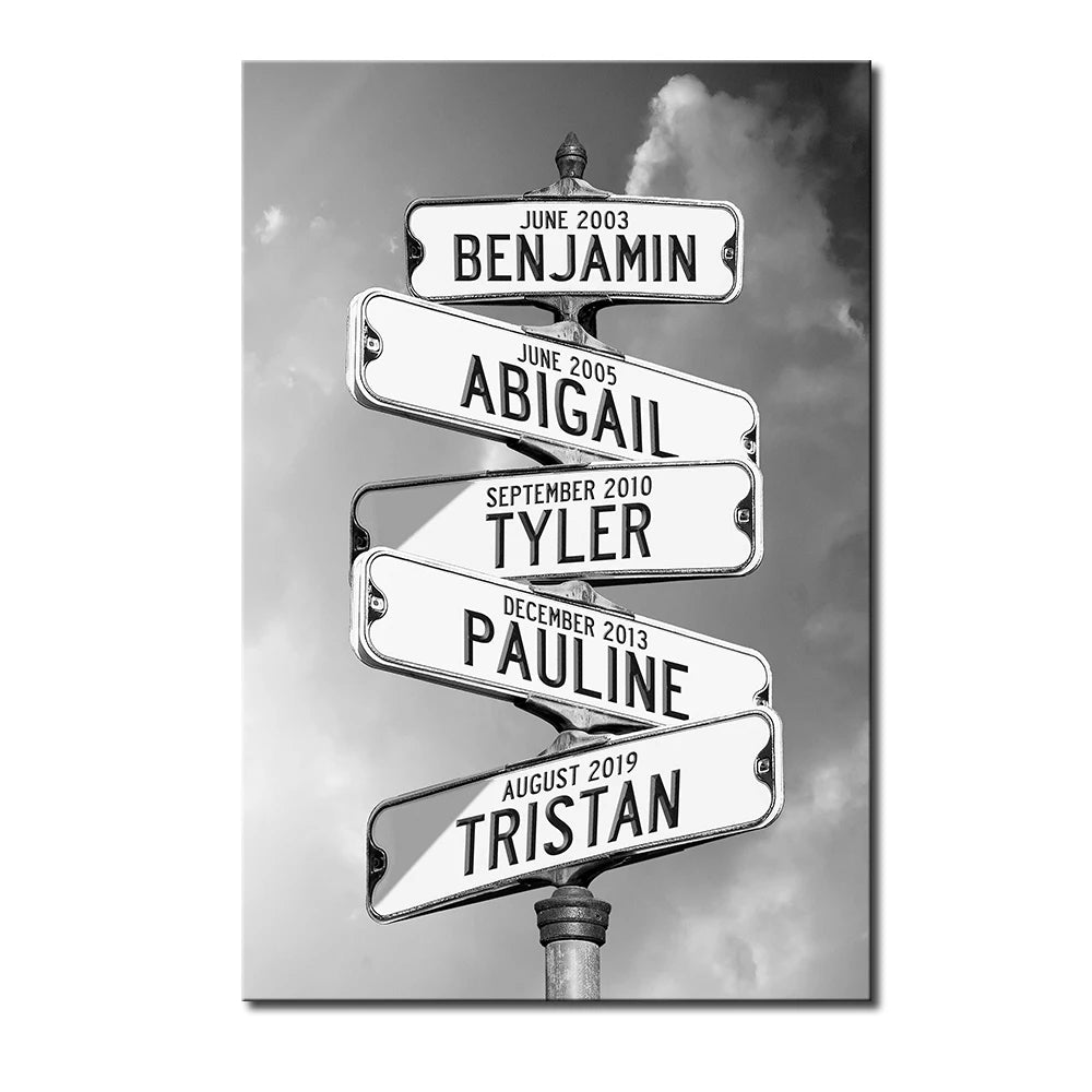 Personalized Canvas Wall Art – Custom Street Sign Poster, Printmaking Art for Living Room & Home Decor