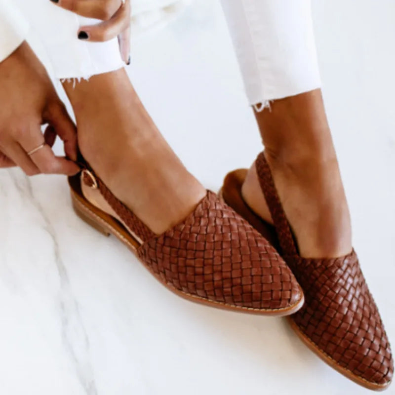 Elara® | Handwoven Leather Slingback Loafers